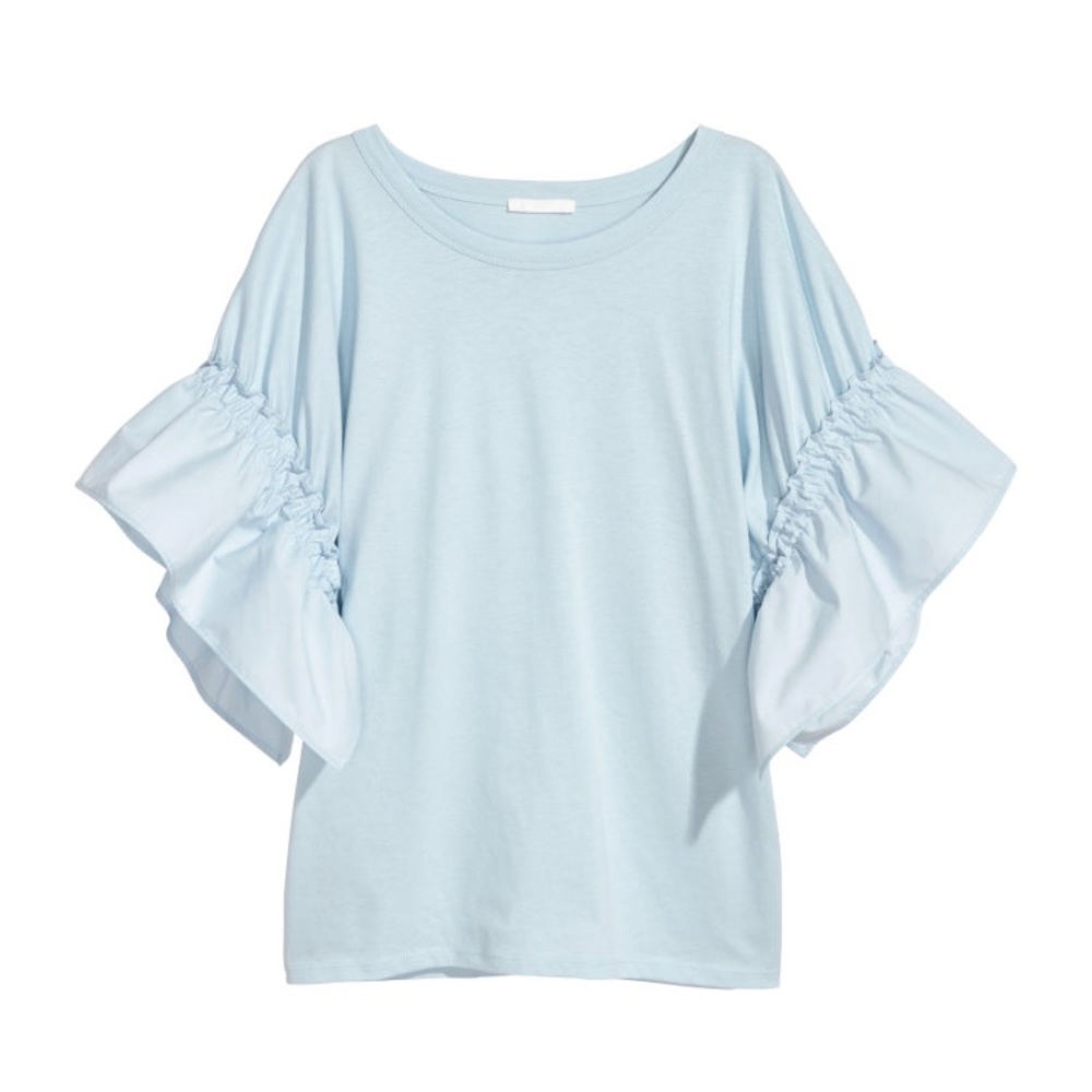 Anthropologie Dusty Blue Ruffle Sleeve T-Shirt